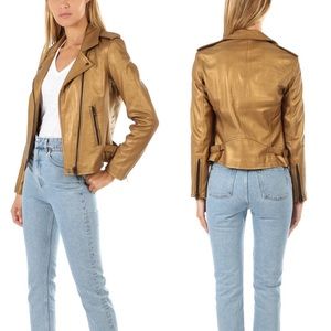 NWT IRO Gold Leather Moto Jacket Fleeced Lined Leather Motorcycle Jacket